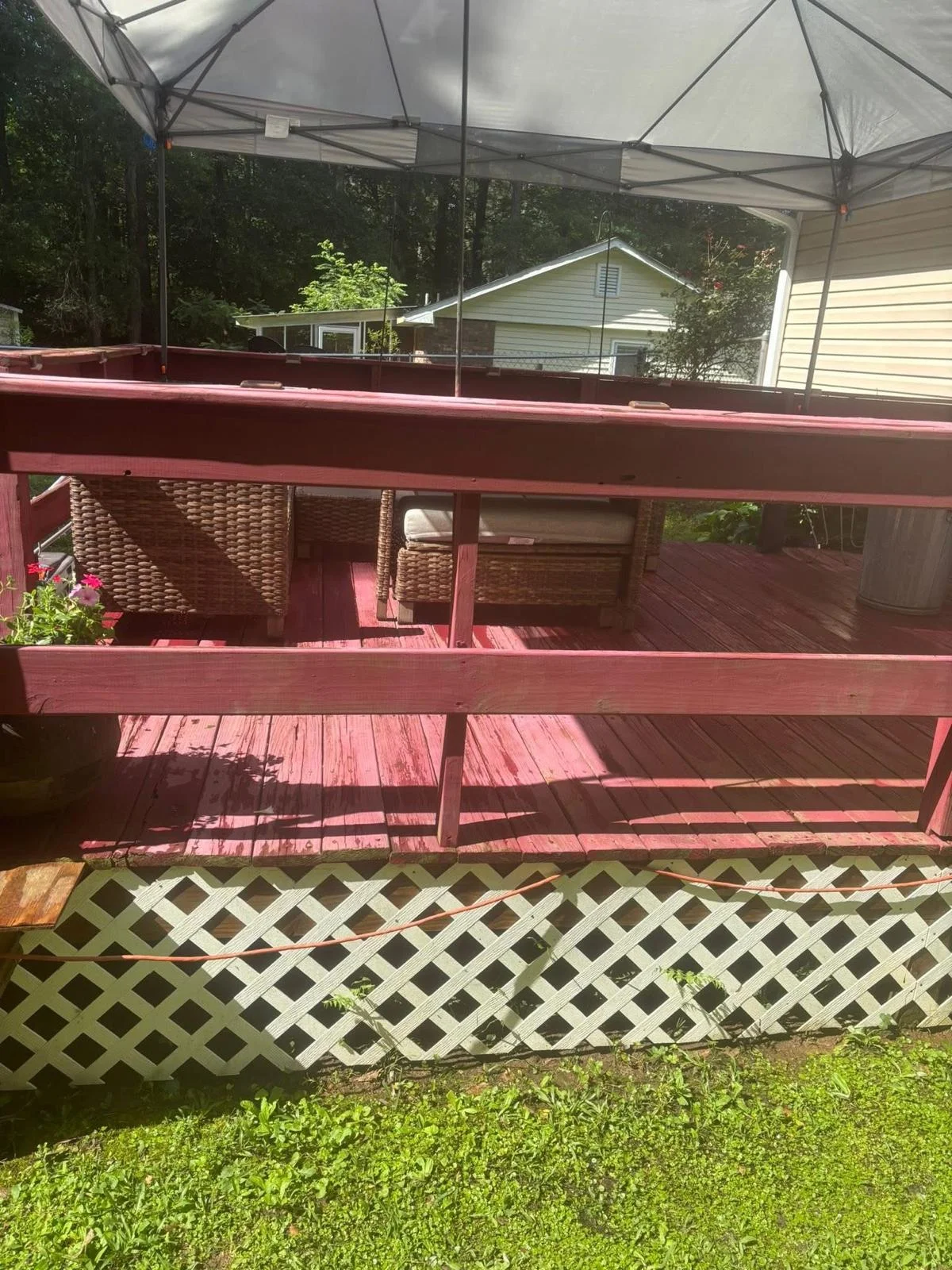 Wooden deck after pressure washing